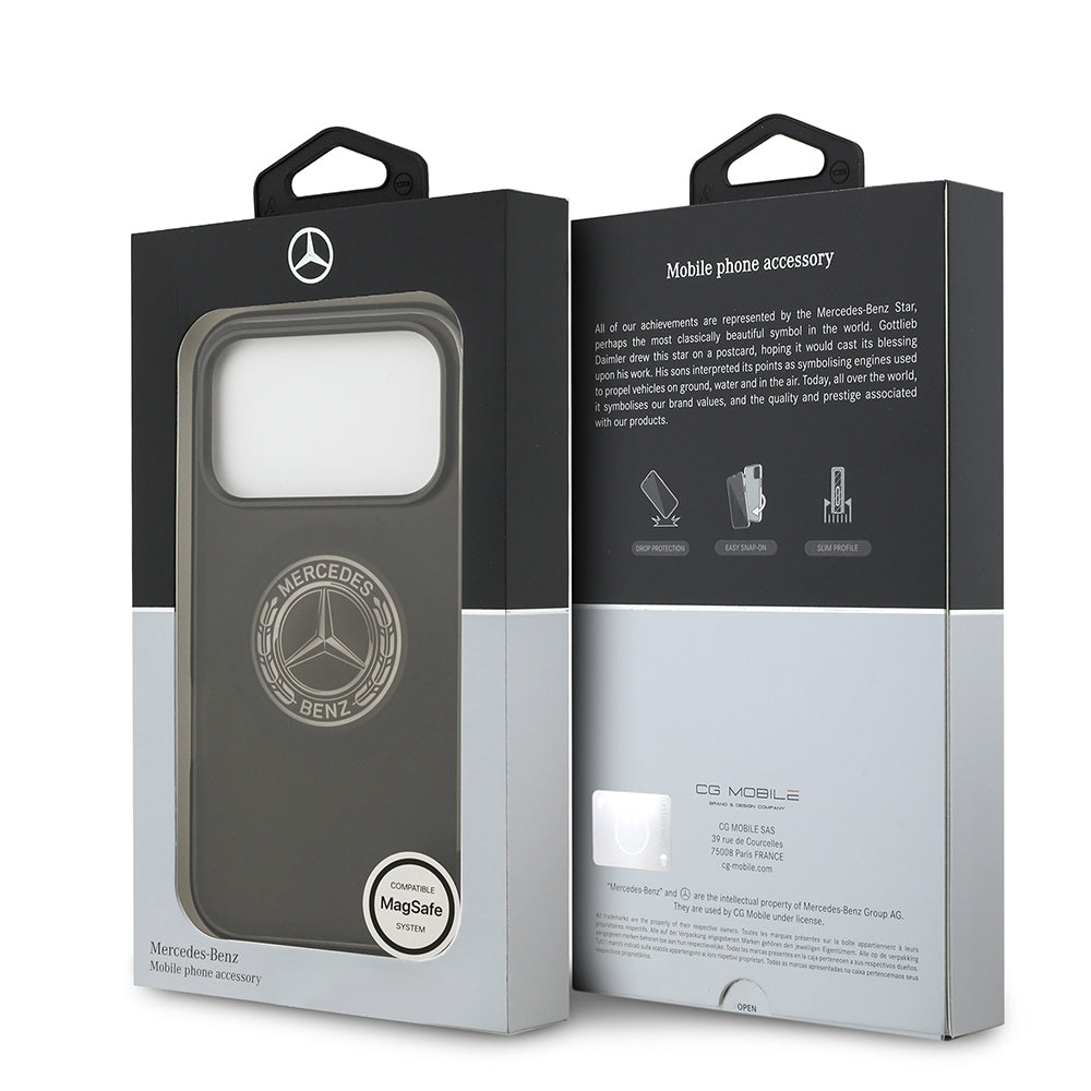 Apple iPhone 17 Pro Kılıf Mercedes Benz Orjinal Lisanslı M-safe Şarj Özellikli Buzlu PC Nostaljik Yıldız Dizayn Kapak Siyah