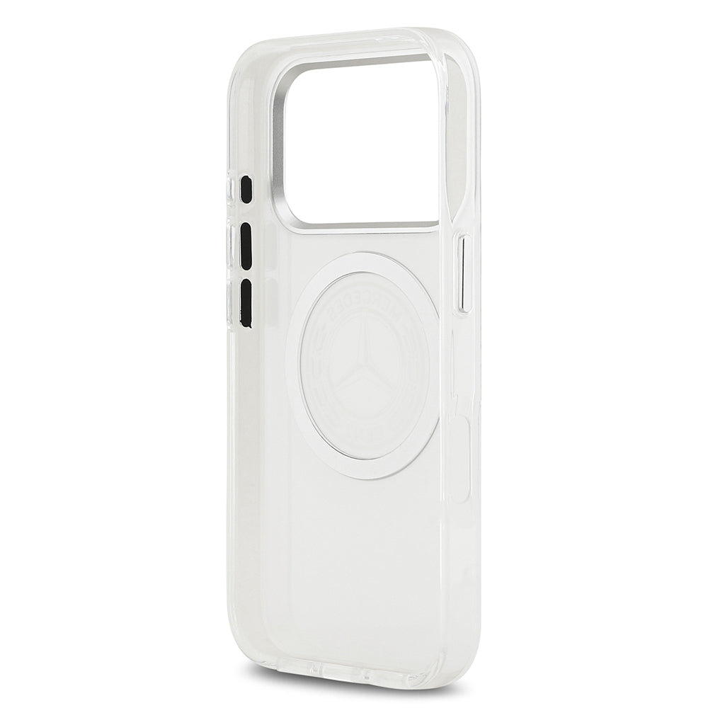 Apple iPhone 17 Pro Kılıf Mercedes Benz Orjinal Lisanslı M-safe Şarj Özellikli Buzlu PC Nostaljik Yıldız Dizayn Kapak Beyaz