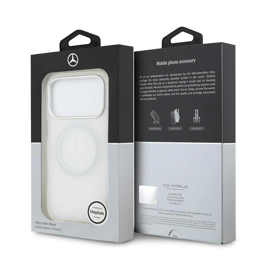 Apple iPhone 17 Pro Kılıf Mercedes Benz Orjinal Lisanslı M-safe Şarj Özellikli Buzlu PC Nostaljik Yıldız Dizayn Kapak Beyaz
