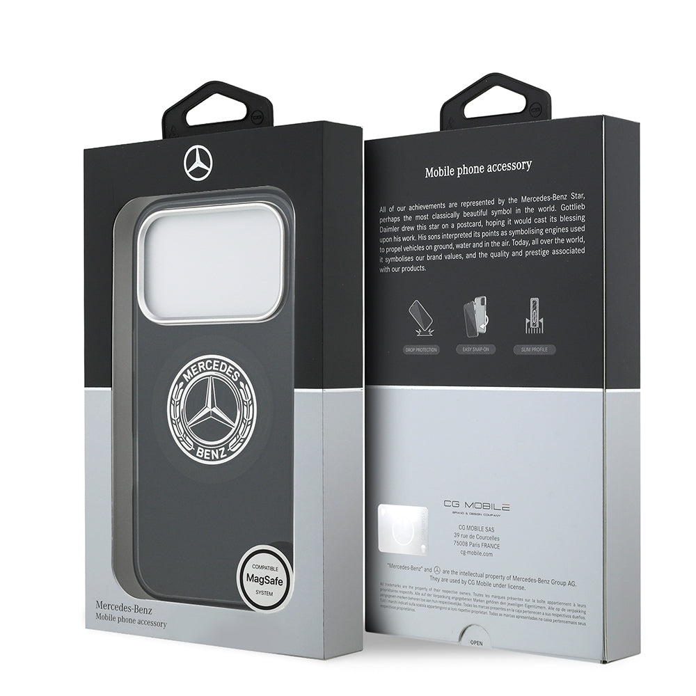 Apple iPhone 17 Pro Kılıf Mercedes Benz Orjinal Lisanslı M-safe Şarj Özellikli Çift Katmanlı PC Nostaljik Yıldız Dizayn Kapak Siyah