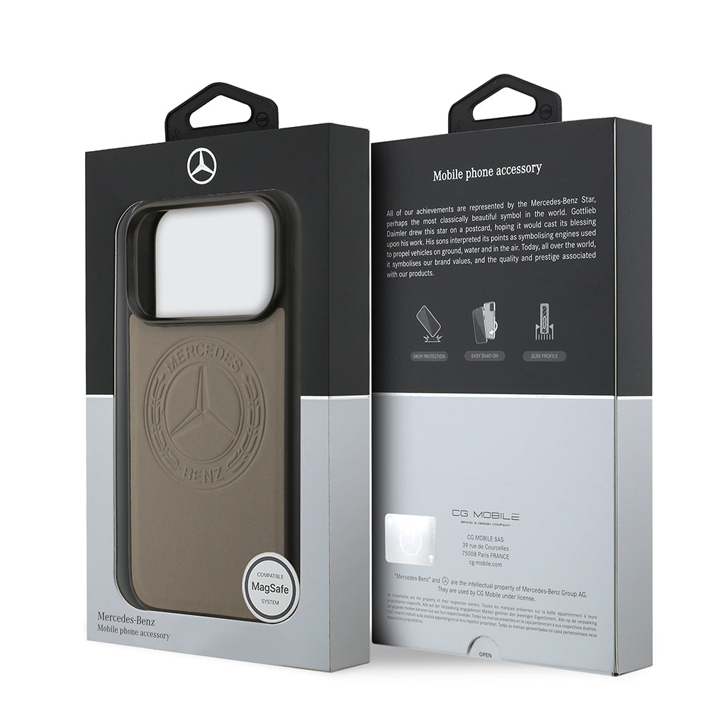 Apple iPhone 17 Pro Kılıf Mercedes Benz Orjinal Lisanslı M-safe Şarj Özellikli Hakiki Deri Nostaljik Yıldız Dizayn Kapak Kahverengi