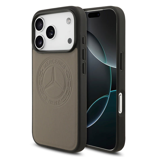 Apple iPhone 17 Pro Kılıf Mercedes Benz Orjinal Lisanslı M-safe Şarj Özellikli Hakiki Deri Nostaljik Yıldız Dizayn Kapak Kahverengi