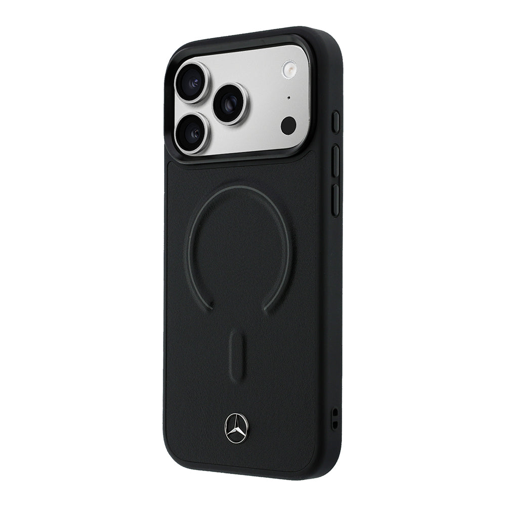 Apple iPhone 17 Pro Kılıf Mercedes Benz Orjinal Lisanslı M-safe Şarj Özellikli Metal Yıldız Logolu Kabartmalı Deri Kapak