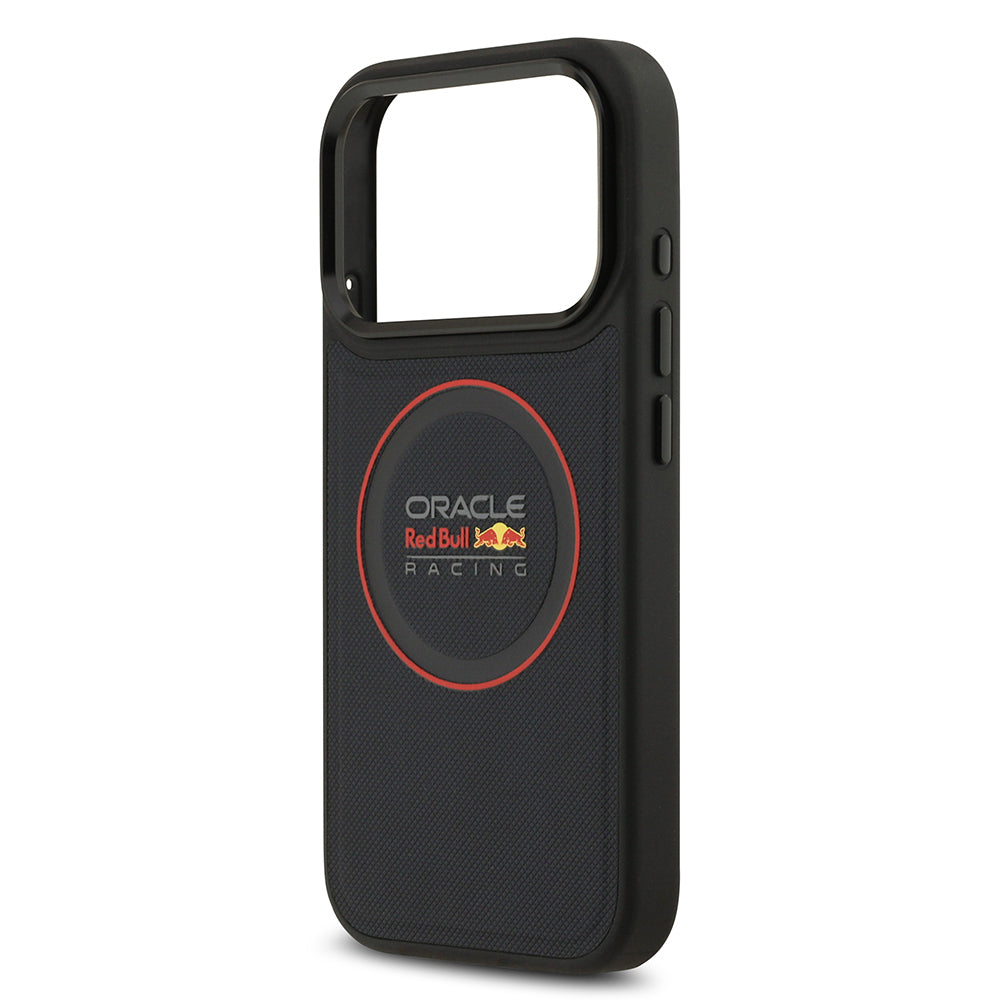 Apple iPhone 17 Pro Kılıf Redbull Orjinal Lisanslı M-safe Şarj Özellikli Kırmızı Halka ve Logo Kabartmalı PU Deri Kapak Siyah