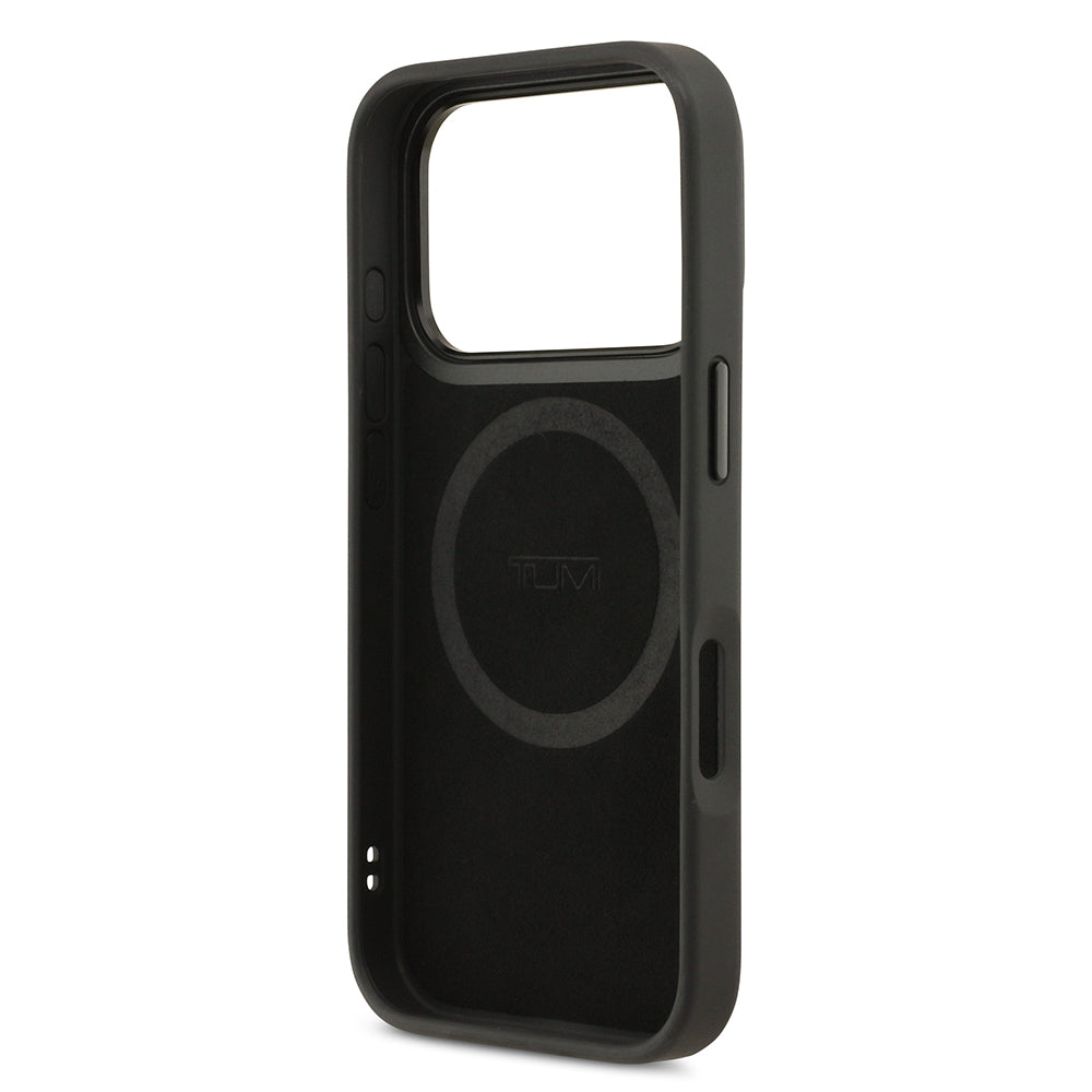 Apple iPhone 17 Pro Kılıf TUMI M-safe Şarj Özellikli Deri Noktalı Dizayn Kapak Siyah
