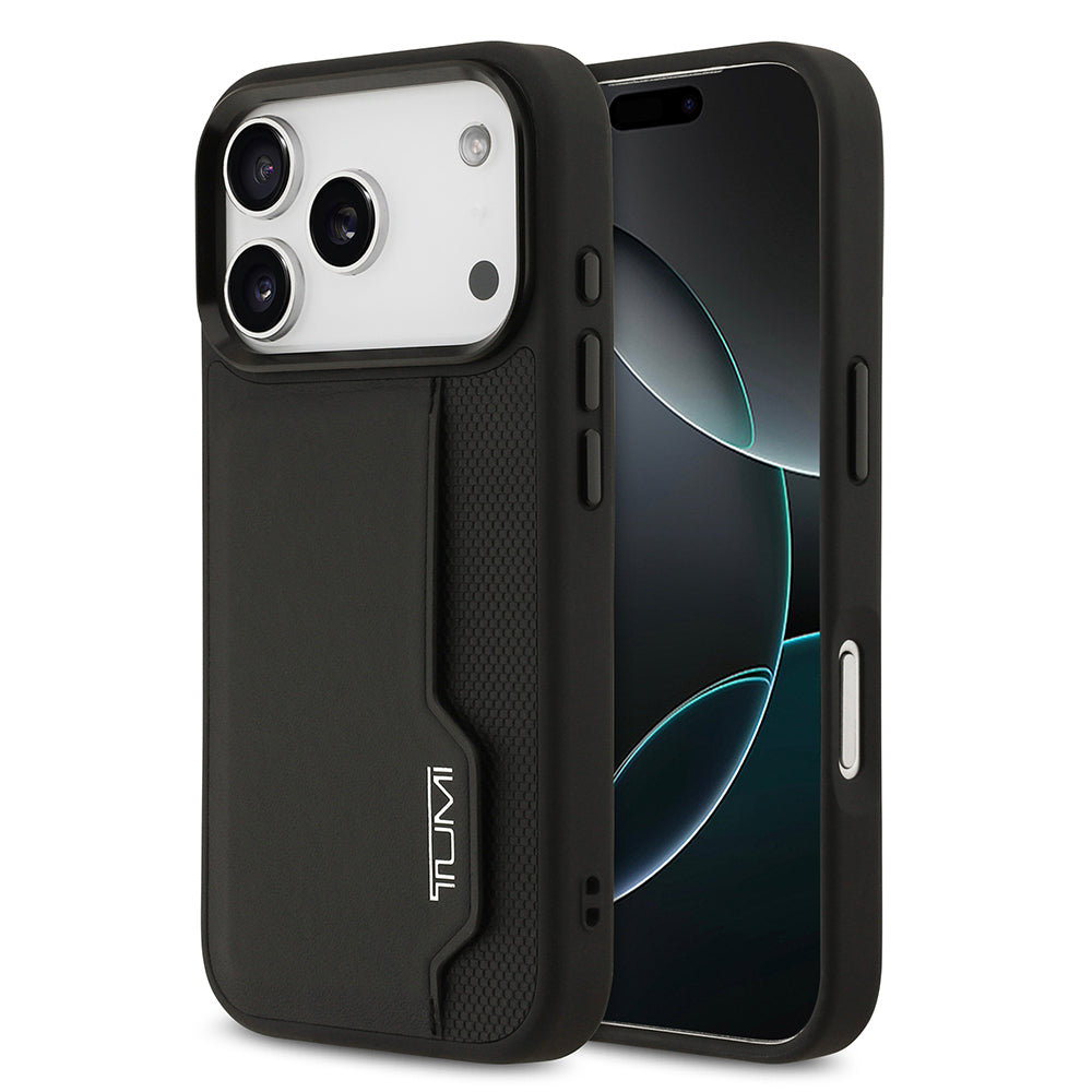 Apple iPhone 17 Pro Kılıf TUMI Orjinal Lisanslı Deri Dikey Kartlıklı Kapak Siyah