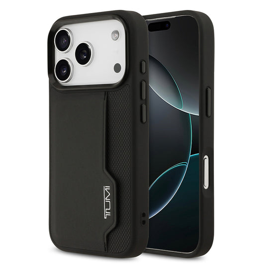 Apple iPhone 17 Pro Kılıf TUMI Orjinal Lisanslı Deri Dikey Kartlıklı Kapak Siyah