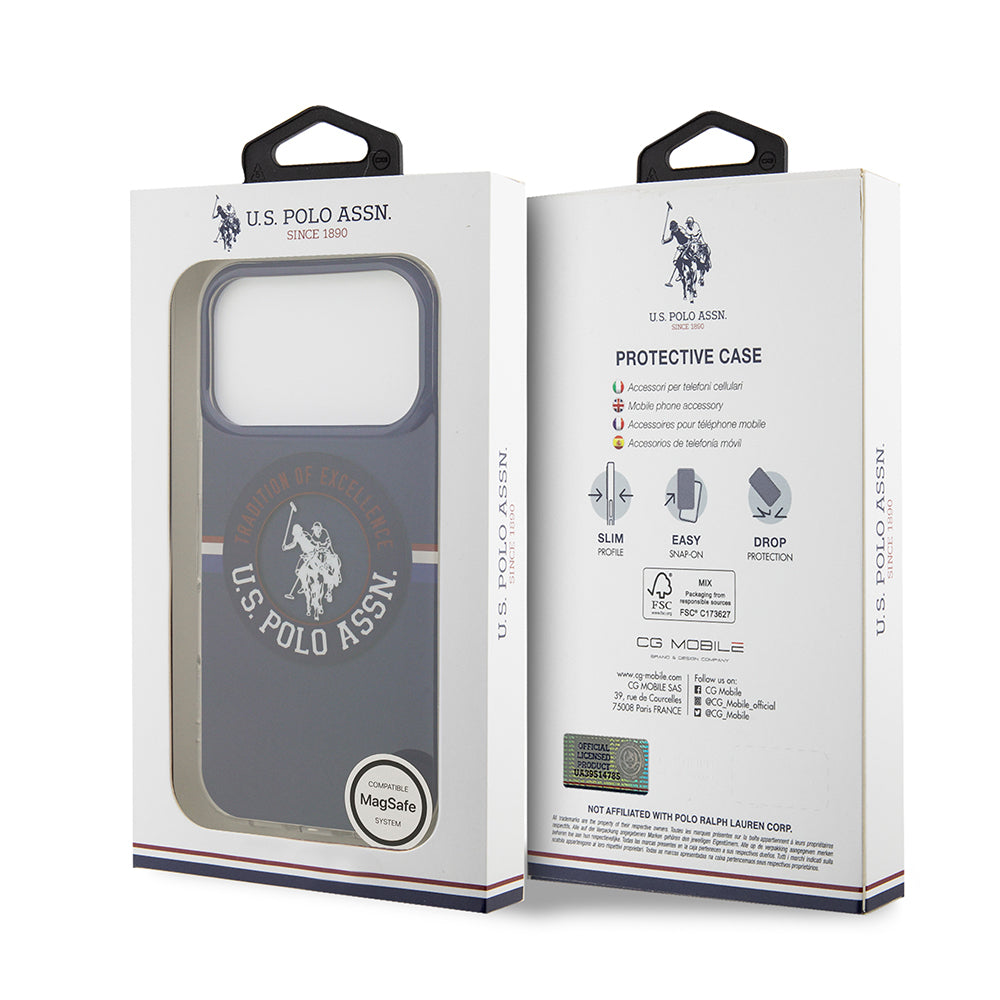 Apple iPhone 17 Pro Kılıf U.S. Polo Assn. Orjinal Lisanslı M-safe Şarj Özellikli IML Stripe Logolu Kapak Lacivert