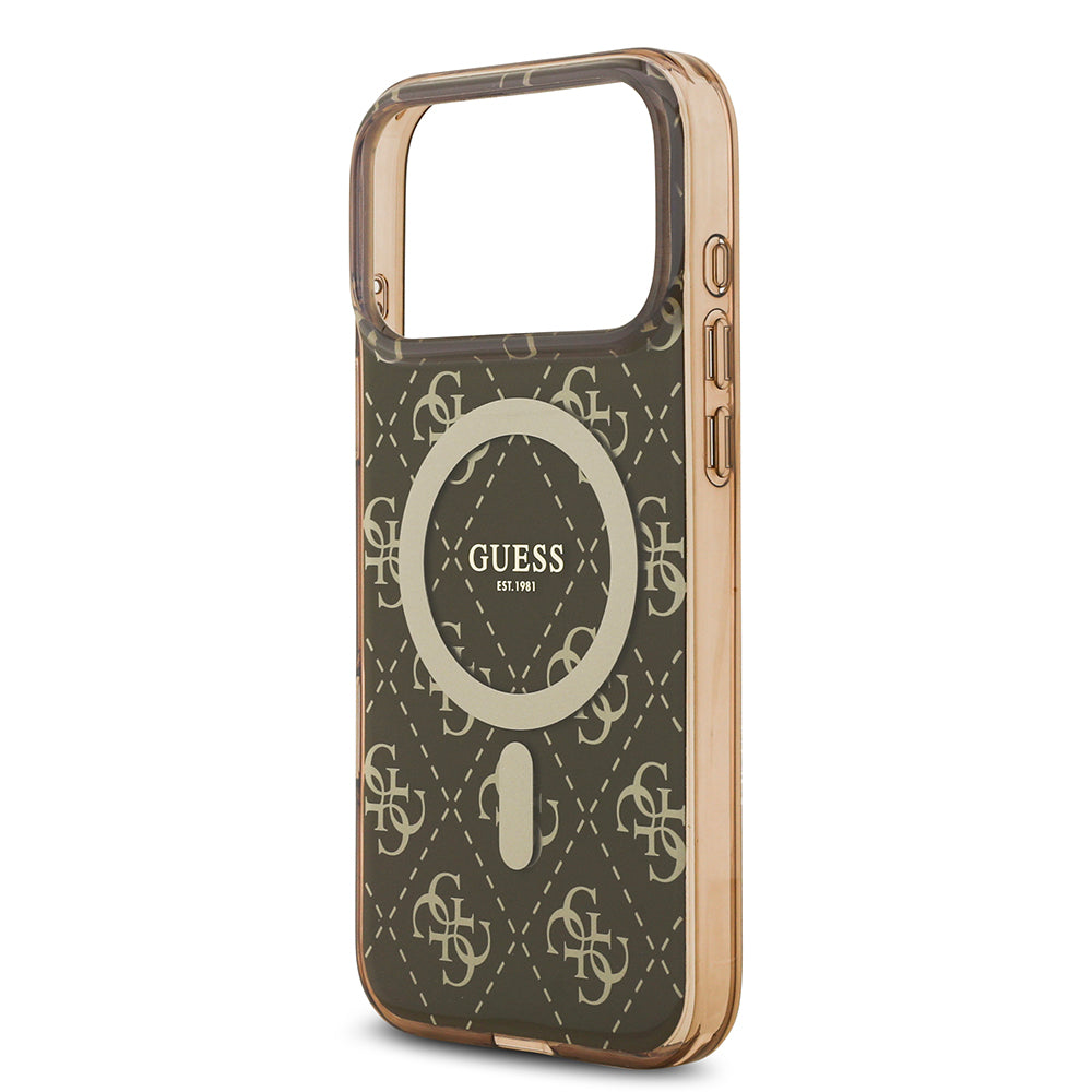 Apple iPhone 17 Pro Max Kılıf Guess Orjinal Lisanslı M-safe Şarj Özellikli IML Baskılı Klasik Logolu 4G Desenli Kapak Pembe