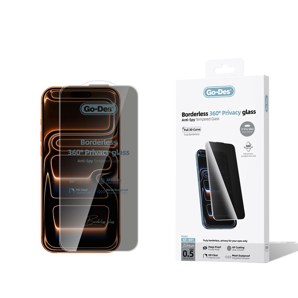 Apple iPhone 17 Pro Max Go Des Borderless Privacy Temperli Cam Ekran Koruyucu