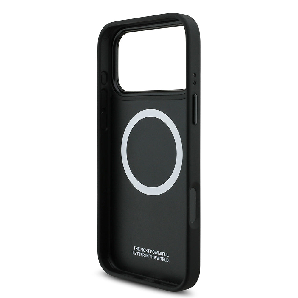 Apple iPhone 17 Pro Max Kılıf BMW Orjinal Lisanslı M-safe Şarj Özellikli Deri Arka Yüzey Metal Logolu Delikli Şerit Tasarımlı Kapak Lacivert