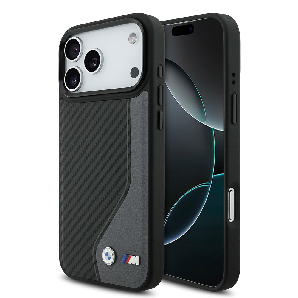 Apple iPhone 17 Pro Max Kılıf BMW Orjinal Lisanslı M-safe Şarj Özellikli Metal BMW ve M Logolu PU Karbon Tasarımlı Kapak Kırmızı