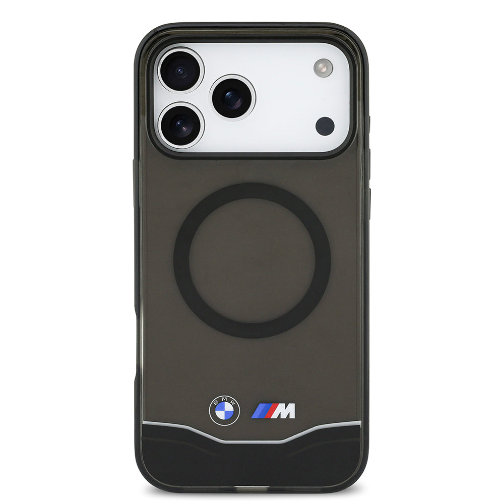 Apple iPhone 17 Pro Max Kılıf BMW Orjinal Lisanslı M-safe Şarj Özellikli Metal Buton Tasarımlı Tranparan M Dizayn Kapak Siyah