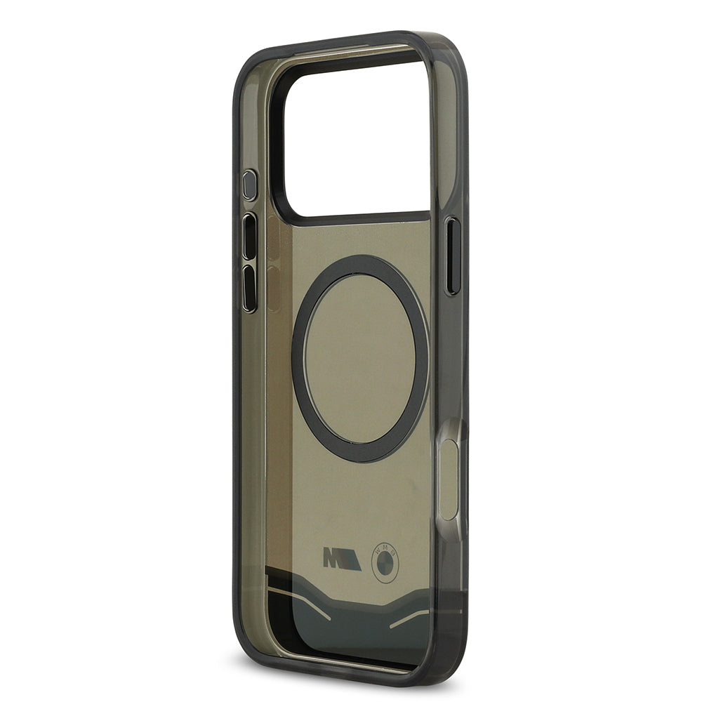 Apple iPhone 17 Pro Max Kılıf BMW Orjinal Lisanslı M-safe Şarj Özellikli Metal Buton Tasarımlı Tranparan M Dizayn Kapak Siyah