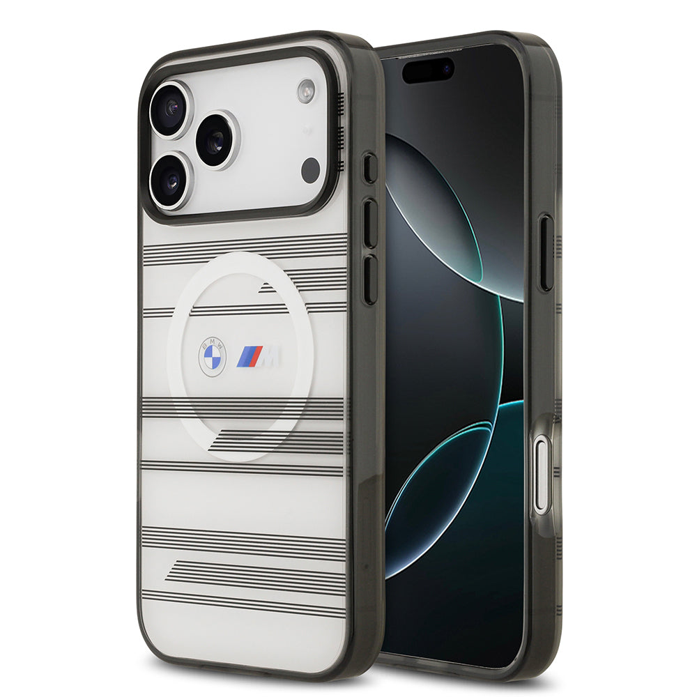 Apple iPhone 17 Pro Max Kılıf BMW Orjinal Lisanslı M-safe Şarj Özellikli Metal Kamera Butonlu Yatay Şeritli M Dizayn Kapak Mavi