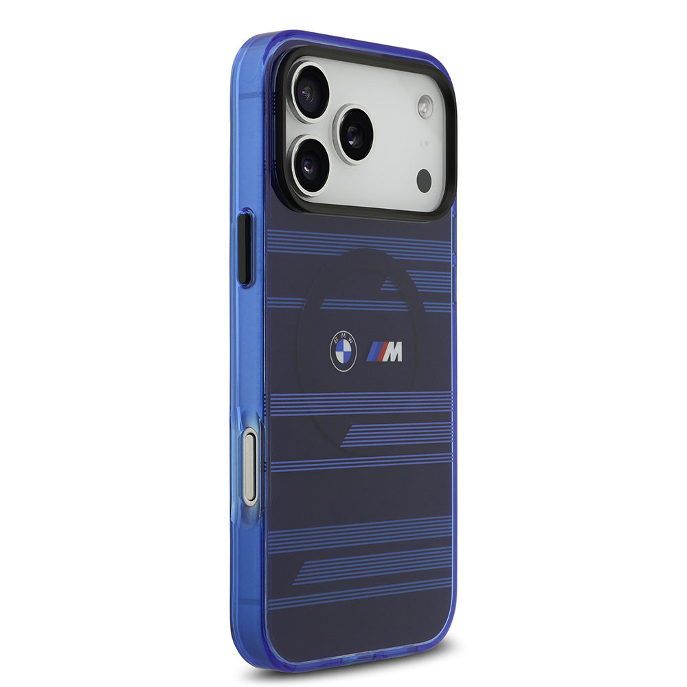 Apple iPhone 17 Pro Max Kılıf BMW Orjinal Lisanslı M-safe Şarj Özellikli Metal Kamera Butonlu Yatay Şeritli M Dizayn Kapak Siyah