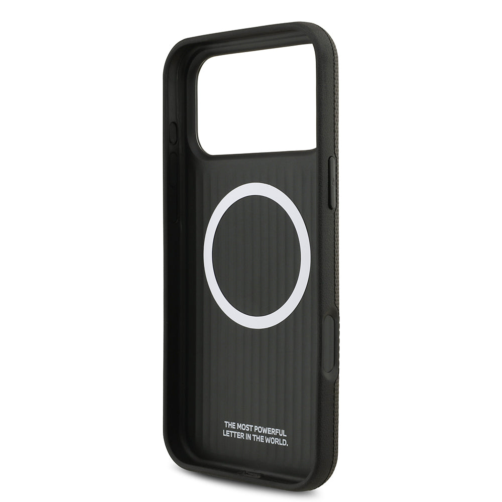 Apple iPhone 17 Pro Max Kılıf BMW Orjinal Lisanslı M-safe Şarj Özellikli Metal Logolu Delikli M Dizayn Deri Kapak Siyah