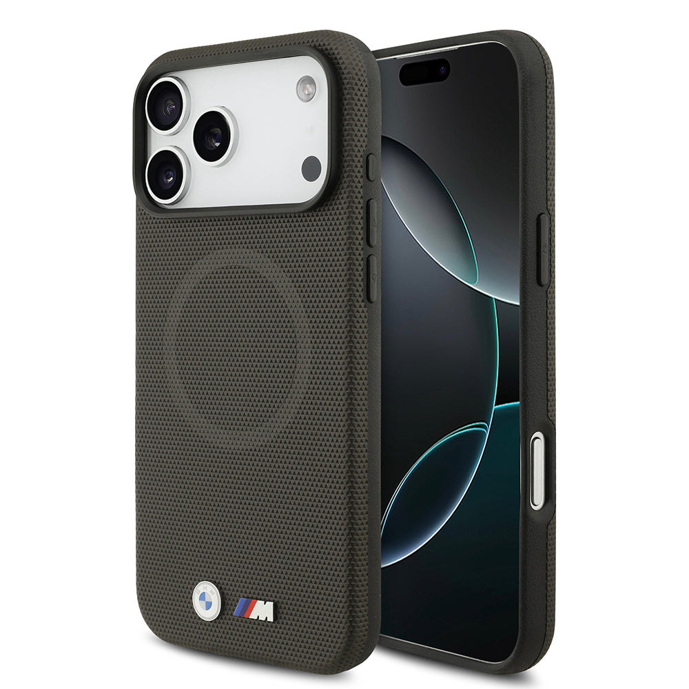 Apple iPhone 17 Pro Max Kılıf BMW Orjinal Lisanslı M-safe Şarj Özellikli Metal Logolu Delikli M Dizayn Deri Kapak Füme