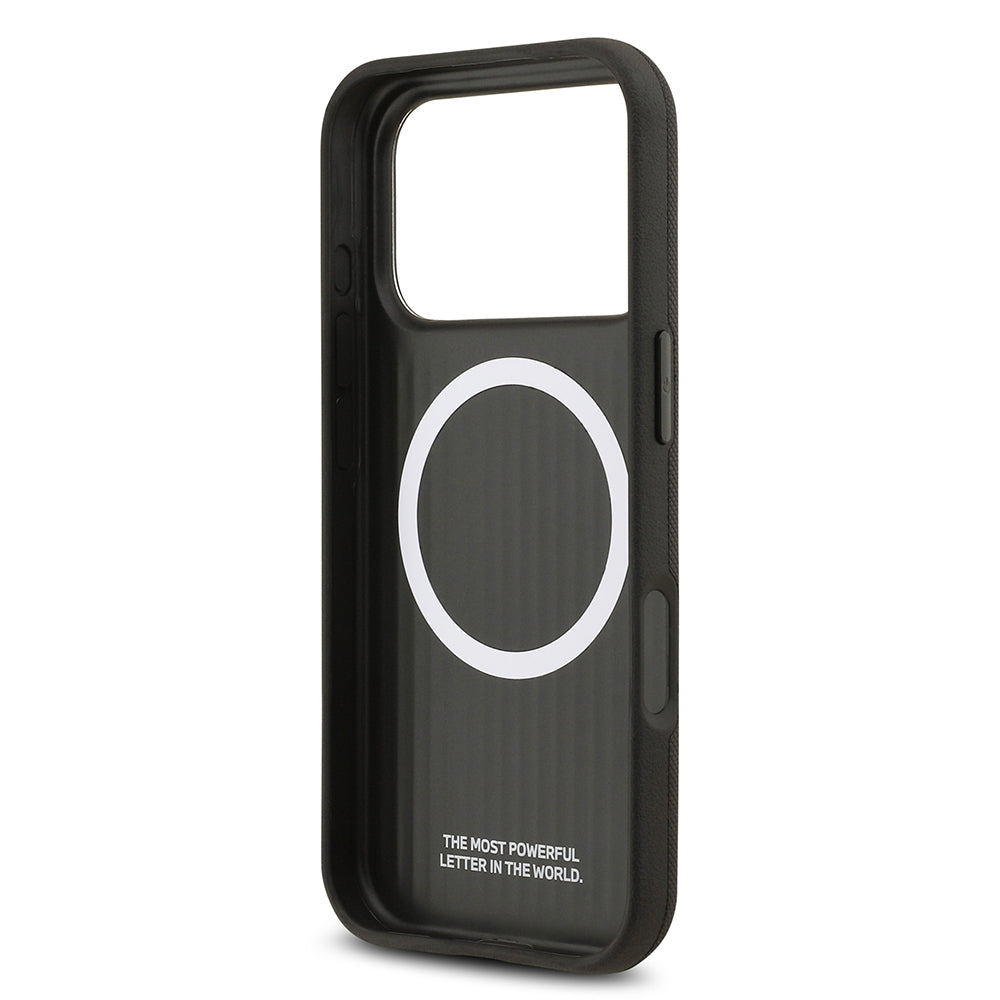 Apple iPhone 17 Pro Max Kılıf BMW Orjinal Lisanslı M-safe Şarj Özellikli Metal Logolu Delikli M Dizayn Deri Kapak Füme