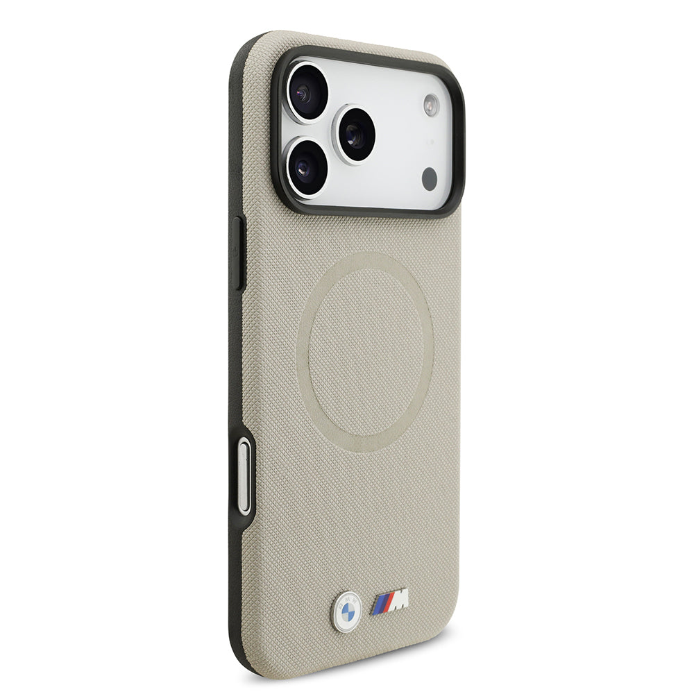 Apple iPhone 17 Pro Max Kılıf BMW Orjinal Lisanslı M-safe Şarj Özellikli Metal Logolu Delikli M Dizayn Deri Kapak Gri