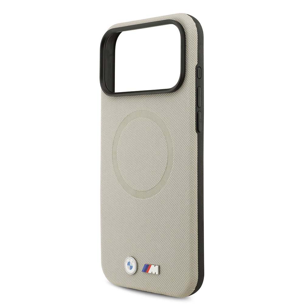 Apple iPhone 17 Pro Max Kılıf BMW Orjinal Lisanslı M-safe Şarj Özellikli Metal Logolu Delikli M Dizayn Deri Kapak Gri