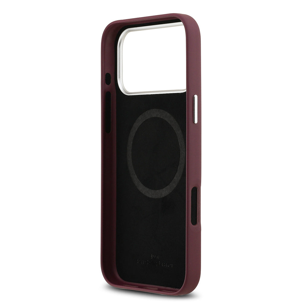 Apple iPhone 17 Pro Max Kılıf BMW Orjinal Lisanslı M-safe Şarj Özellikli Metal Logolu Tam Kaplama Deri Kapak Kırmızı