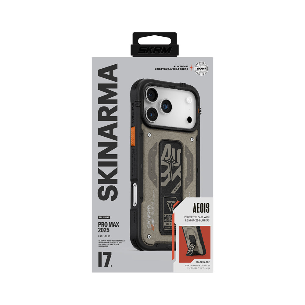 Apple iPhone 17 Pro Max Kılıf Desenli Airbag Tasarımlı Standlı Skinarma Aegis Kapak Lacivert