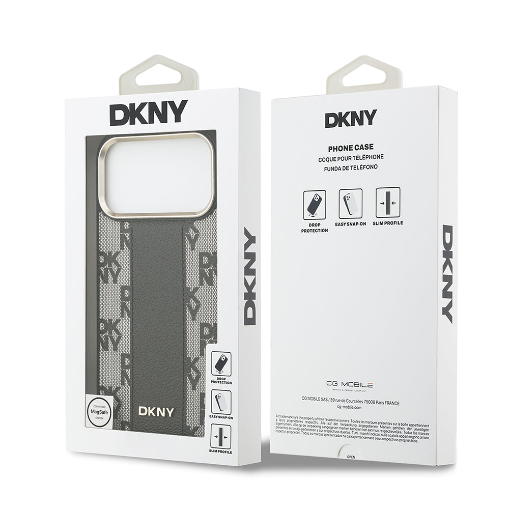 Apple iPhone 17 Pro Max Kılıf DKNY Orjinal Lisanslı M-safe Şarj Özellikli 3D Yazılı Checkered Pattern Kapak Bej