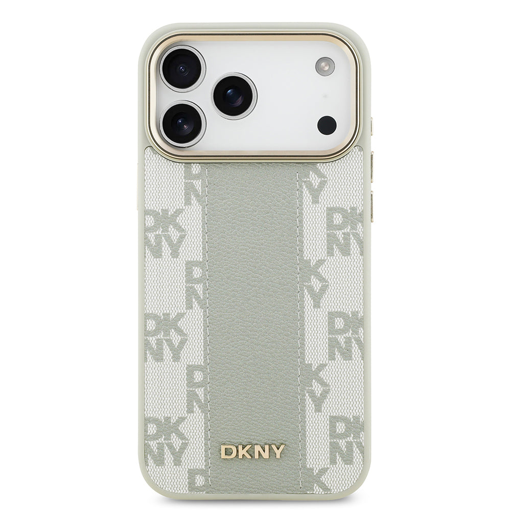 Apple iPhone 17 Pro Max Kılıf DKNY Orjinal Lisanslı M-safe Şarj Özellikli 3D Yazılı Checkered Pattern Kapak Siyah
