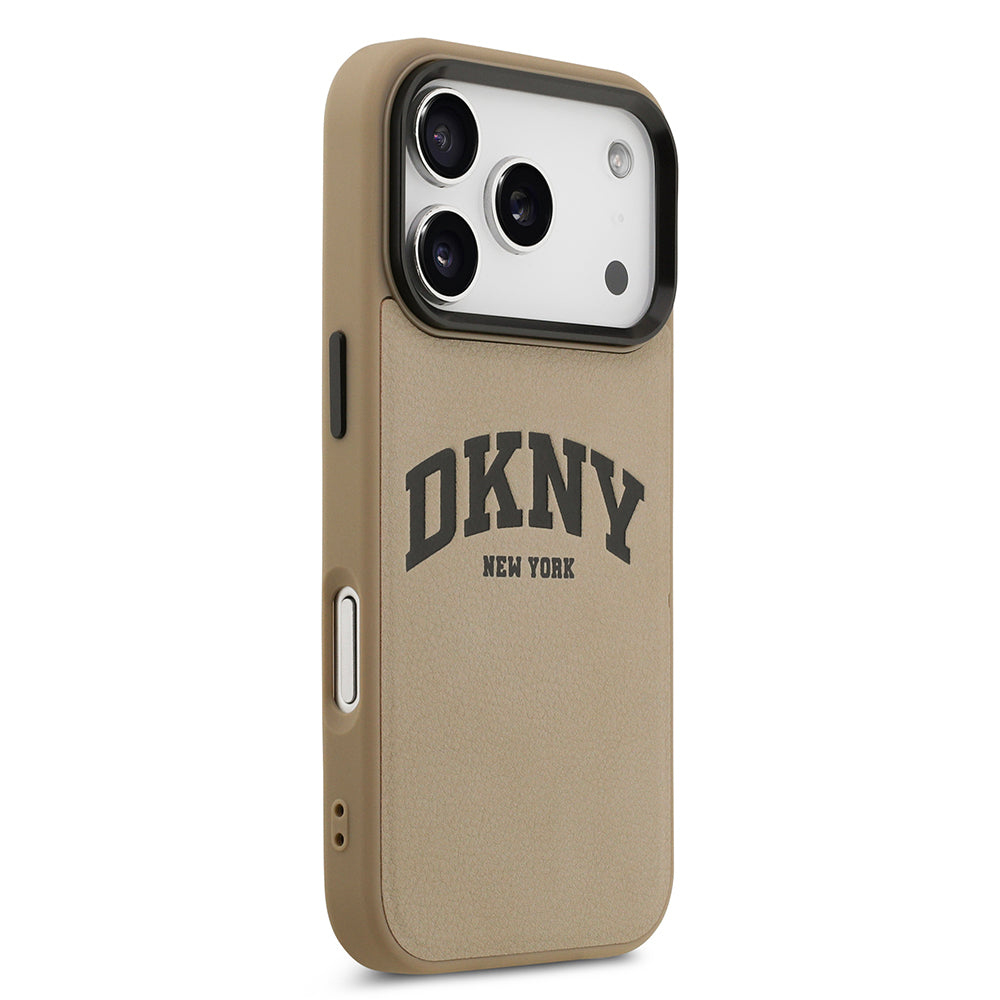 Apple iPhone 17 Pro Max Kılıf DKNY Orjinal Lisanslı M-safe Şarj Özellikli PU Deri Kabartmalı Kapak Siyah