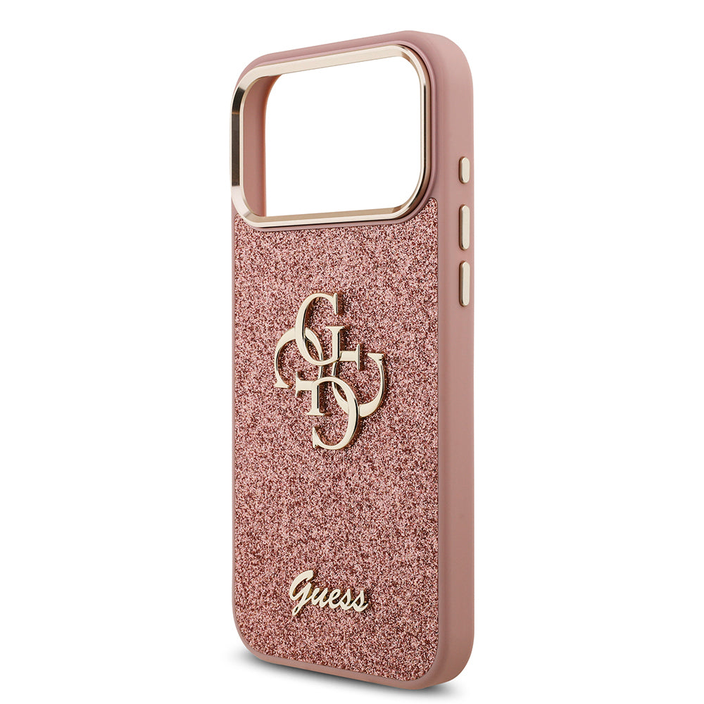 Apple iPhone 17 Pro Max Kılıf Guess Orjinal Lisanslı 4G Büyük Metal Kamera Çerçeveli ve Logolu Glitter Kapak Siyah