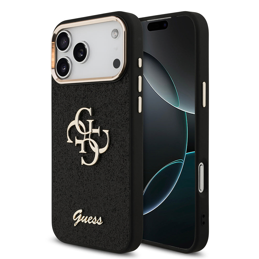 Apple iPhone 17 Pro Max Kılıf Guess Orjinal Lisanslı 4G Büyük Metal Kamera Çerçeveli ve Logolu Glitter Kapak