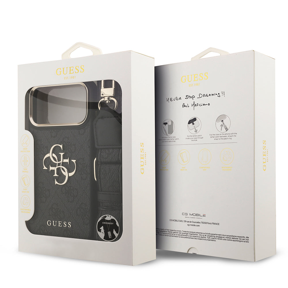 Apple iPhone 17 Pro Max Kılıf Guess Orjinal Lisanslı 4G Büyük Metal Logolu Kalın Askılı Kapak Kahverengi