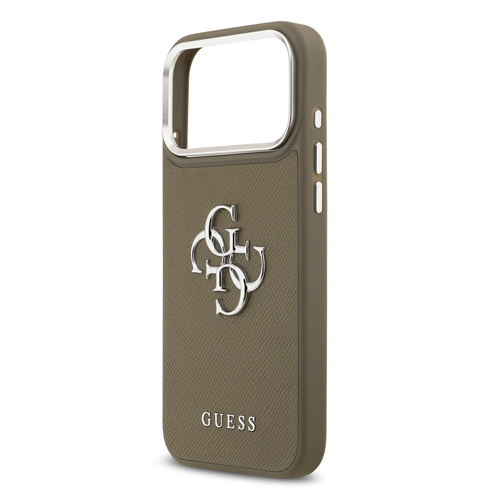 Apple iPhone 17 Pro Max Kılıf Guess Orjinal Lisanslı Grained 4G Metal Büyük Logolu Kapak Kahverengi