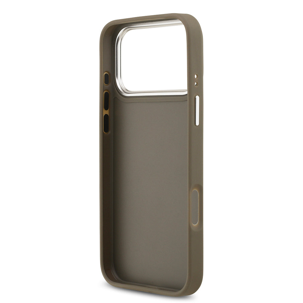 Apple iPhone 17 Pro Max Kılıf Guess Orjinal Lisanslı Grained 4G Metal Büyük Logolu Kapak Kahverengi