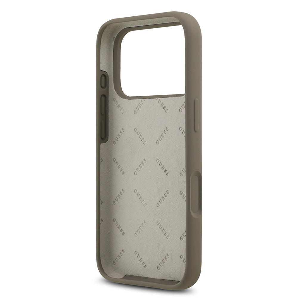 Apple iPhone 17 Pro Max Kılıf Guess Orjinal Lisanslı Grained Yazı Logolu Kapak Kahverengi