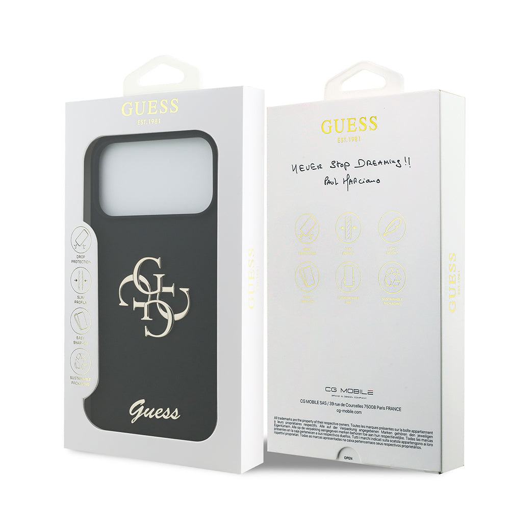 Apple iPhone 17 Pro Max Kılıf Guess Orjinal Lisanslı Grained Yazı Logolu Kapak Kahverengi