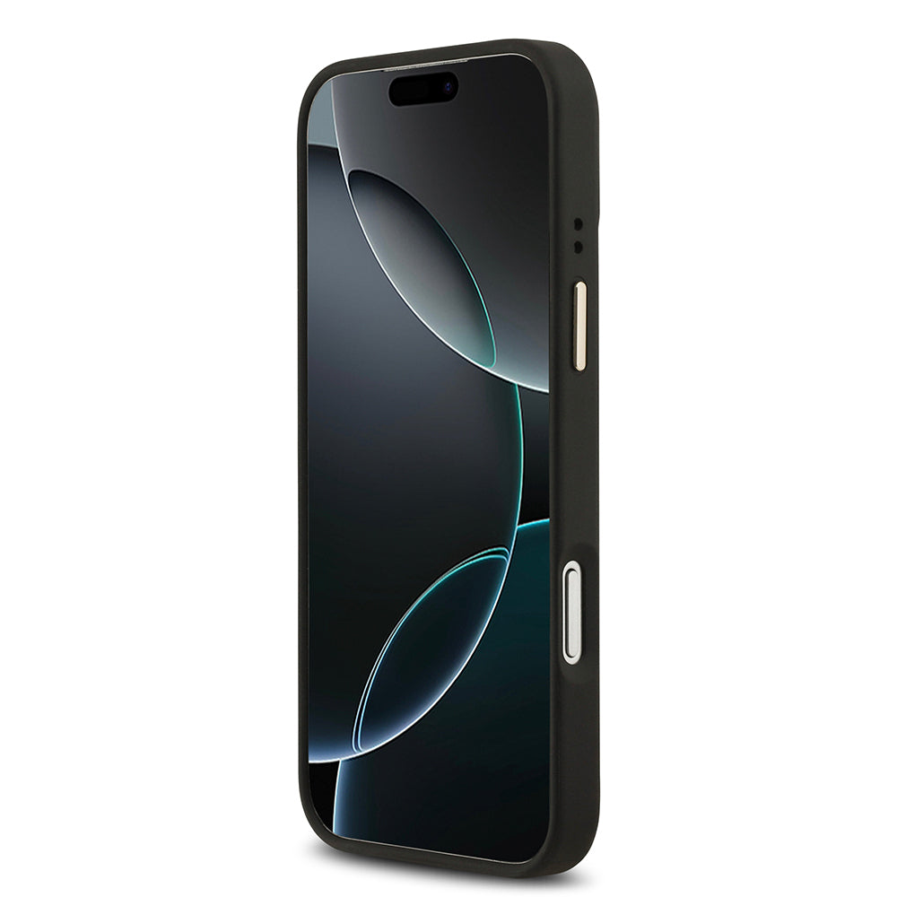 Apple iPhone 17 Pro Max Kılıf Guess Orjinal Lisanslı M-safe Şarj Özellikli 4G Desenli PU Metal Plaka Klasik Logolu Kapak Pembe