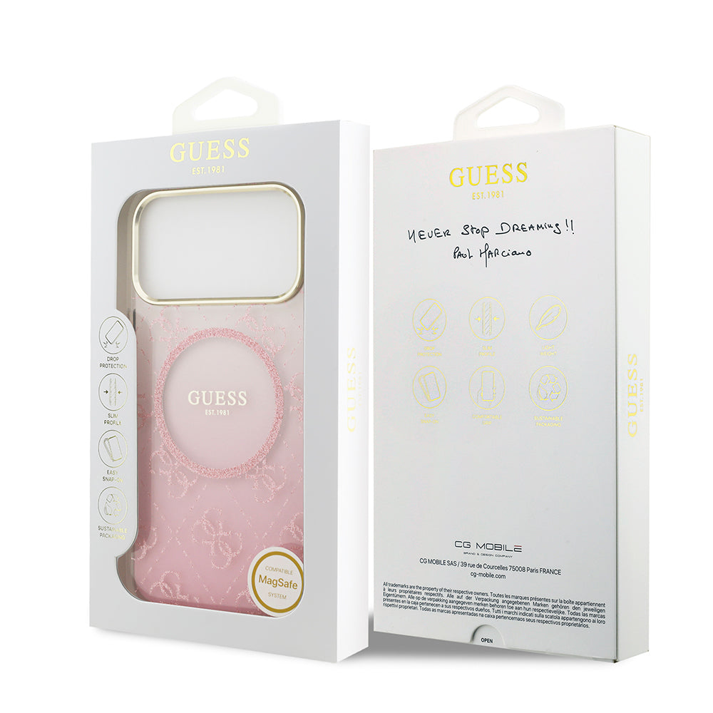 Apple iPhone 17 Pro Max Kılıf Guess Orjinal Lisanslı M-safe Şarj Özellikli 4G Desenli Simli Silikon Kapak Gri