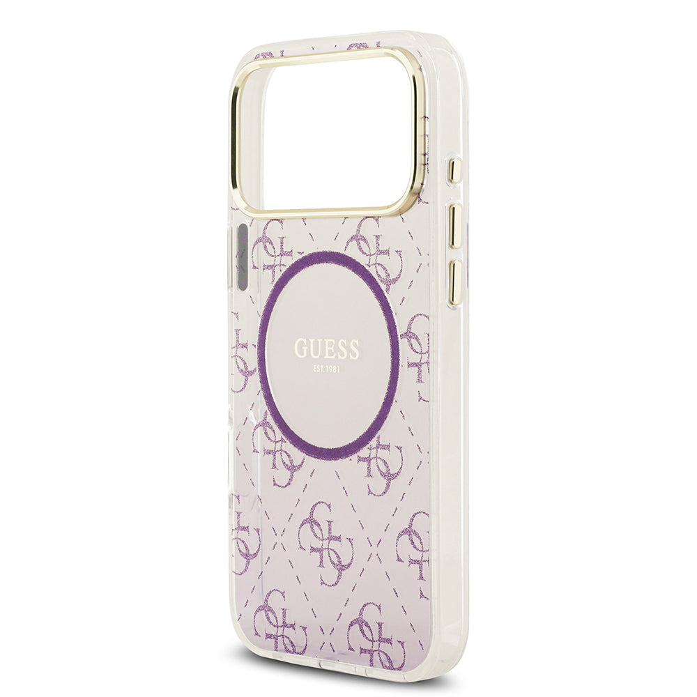 Apple iPhone 17 Pro Max Kılıf Guess Orjinal Lisanslı M-safe Şarj Özellikli 4G Desenli Simli Silikon Kapak Pembe