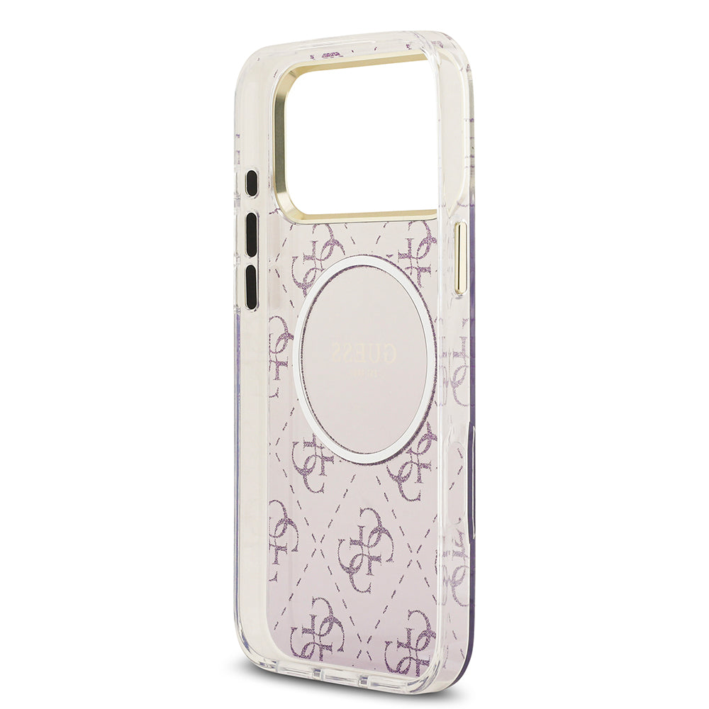 Apple iPhone 17 Pro Max Kılıf Guess Orjinal Lisanslı M-safe Şarj Özellikli 4G Desenli Simli Silikon Kapak Mor