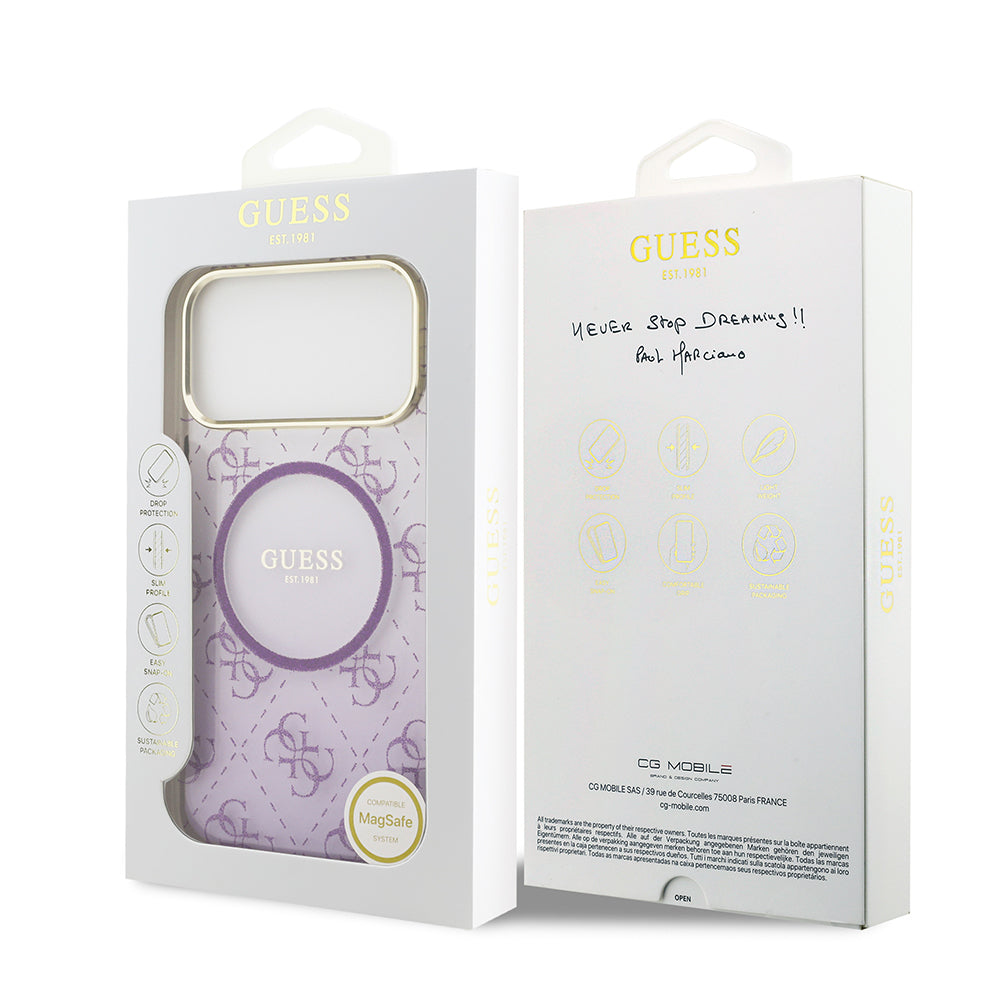 Apple iPhone 17 Pro Max Kılıf Guess Orjinal Lisanslı M-safe Şarj Özellikli 4G Desenli Simli Silikon Kapak Pembe
