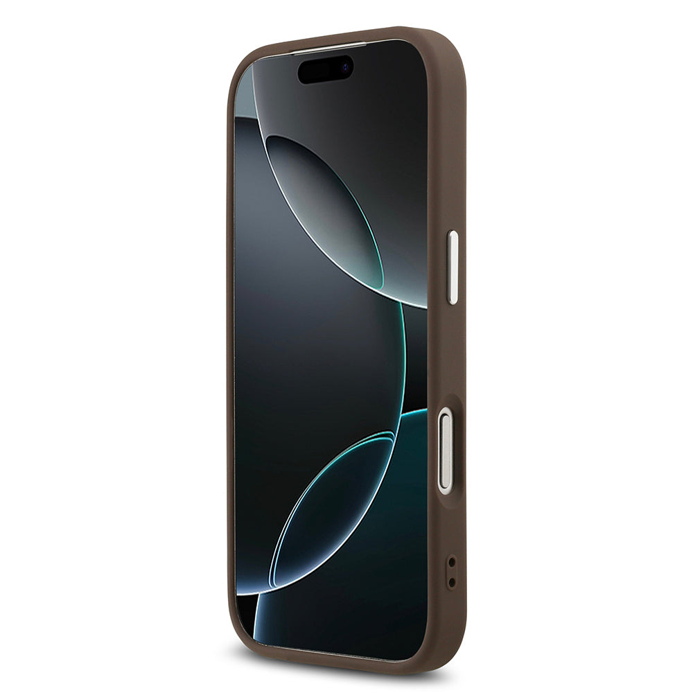 Apple iPhone 17 Pro Max Kılıf Guess Orjinal Lisanslı M-safe Şarj Özellikli 4G Klasik Yazı Logolu Kapak Kahverengi