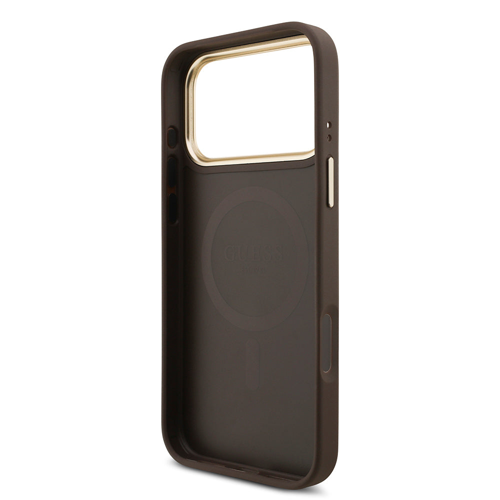 Apple iPhone 17 Pro Max Kılıf Guess Orjinal Lisanslı M-safe Şarj Özellikli 4G Metal Büyük Logolu Kartlıklı Kapak Siyah