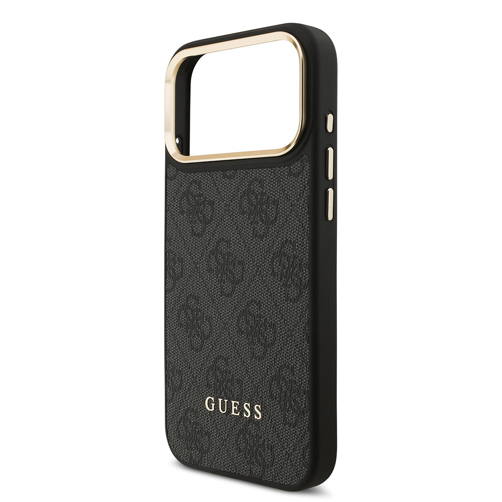 Apple iPhone 17 Pro Max Kılıf Guess Orjinal Lisanslı M-safe Şarj Özellikli 4G Metal Büyük Logolu Kartlıklı Kapak Kahverengi