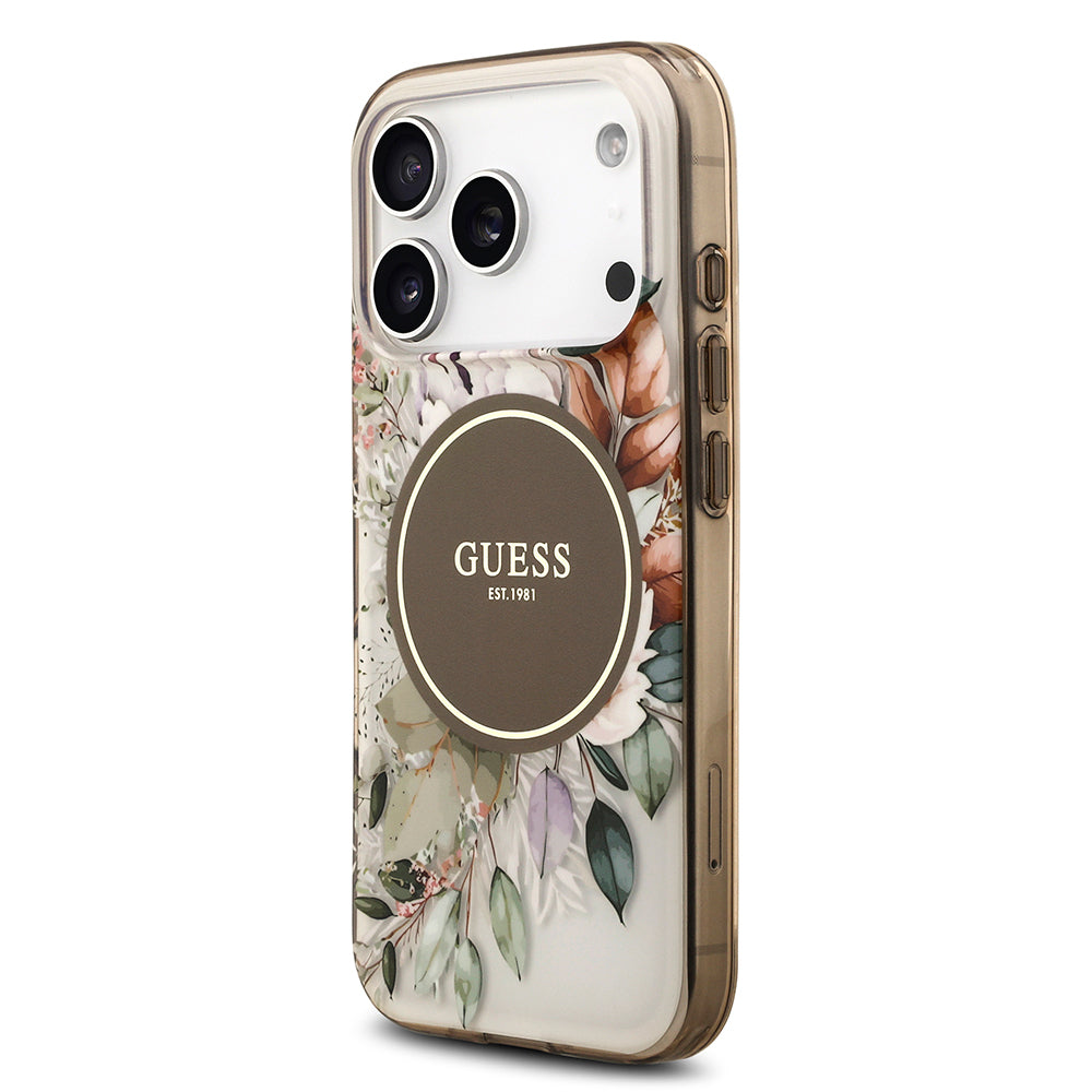 Apple iPhone 17 Pro Max Kılıf Guess Orjinal Lisanslı M-safe Şarj Özellikli Flower Tonal Circle Kapak Pembe