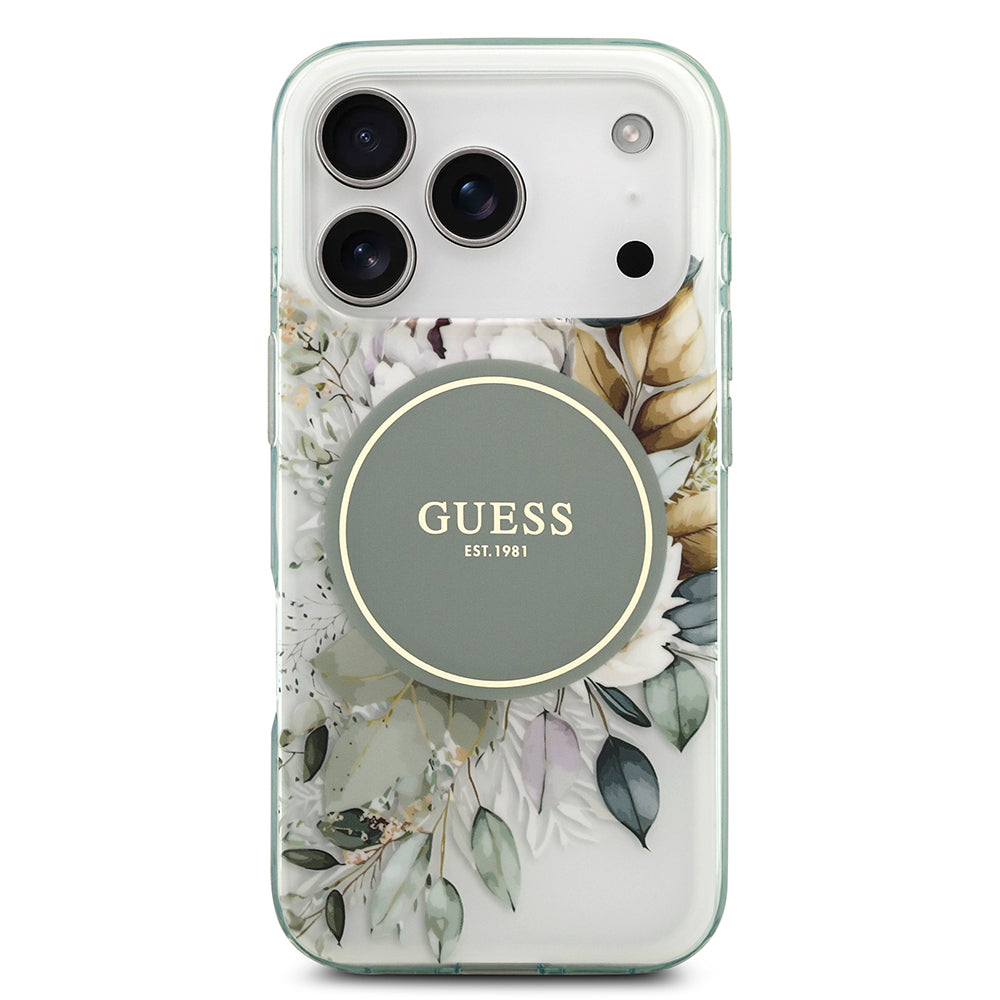 Apple iPhone 17 Pro Max Kılıf Guess Orjinal Lisanslı M-safe Şarj Özellikli Flower Tonal Circle Kapak Pembe
