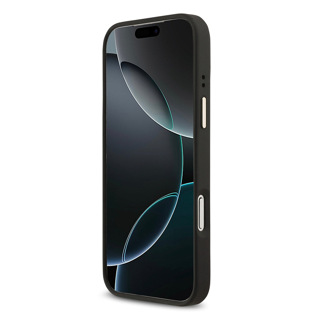 Apple iPhone 17 Pro Max Kılıf Guess Orjinal Lisanslı M-safe Şarj Özellikli Grained Yazı ve Taşlı 4G Logolu Kapak Bej