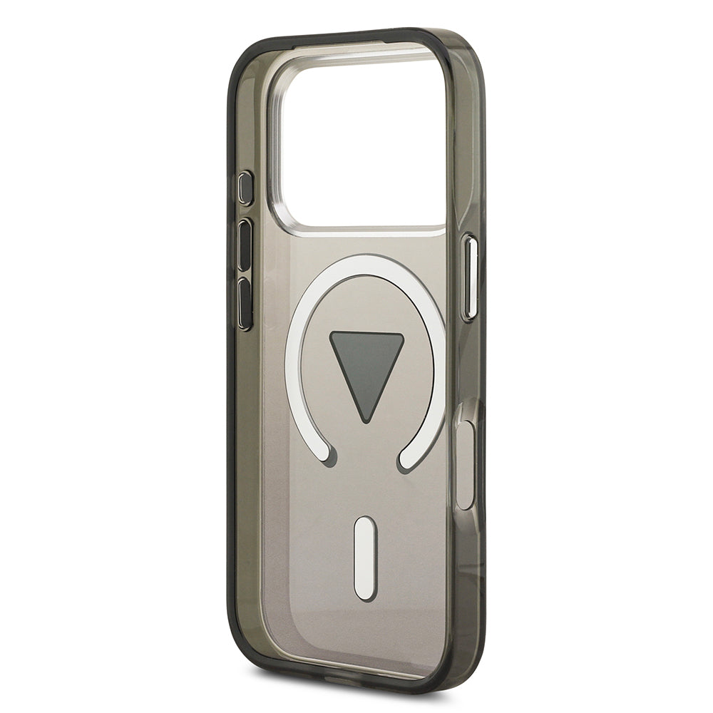 Apple iPhone 17 Pro Max Kılıf Guess Orjinal Lisanslı M-safe Şarj Özellikli IML Baskılı Üçgen Logolu Metal Kamera Çerçeveli Kapak Siyah