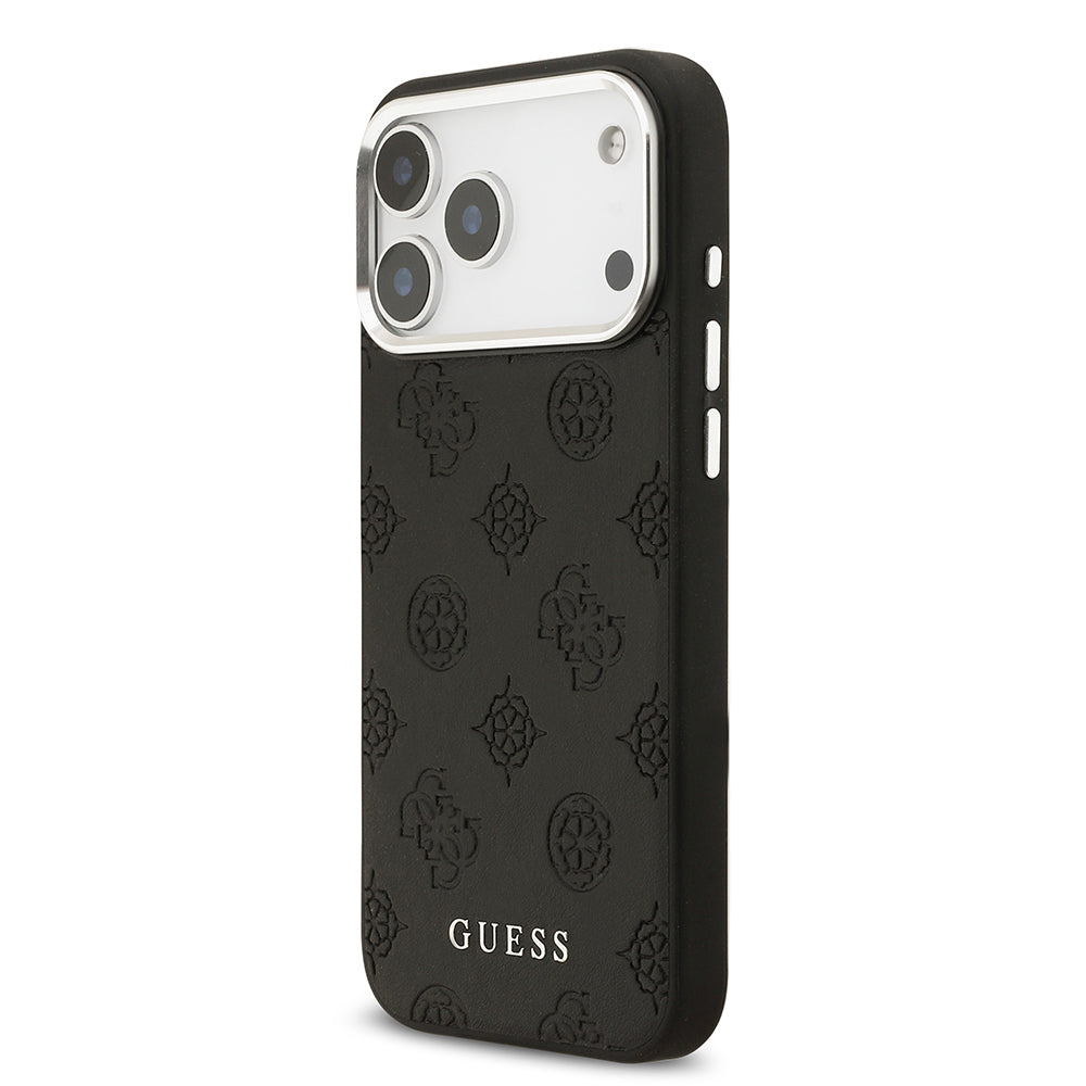 Apple iPhone 17 Pro Max Kılıf Guess Orjinal Lisanslı M-safe Şarj Özellikli Sıcak Baskılı Klasik Yazı Logolu PU Deri Peony Kapak Bej